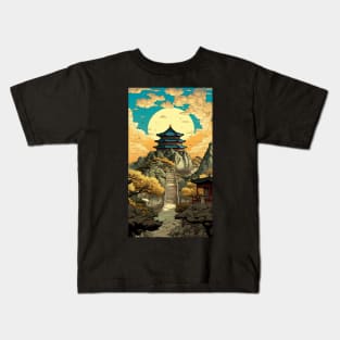 Ethereal East: Intricate Pagoda Landscapes Kids T-Shirt